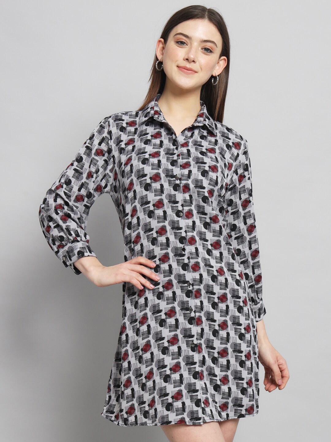 

RAER Floral Printed Cotton Shirt Dress, Grey