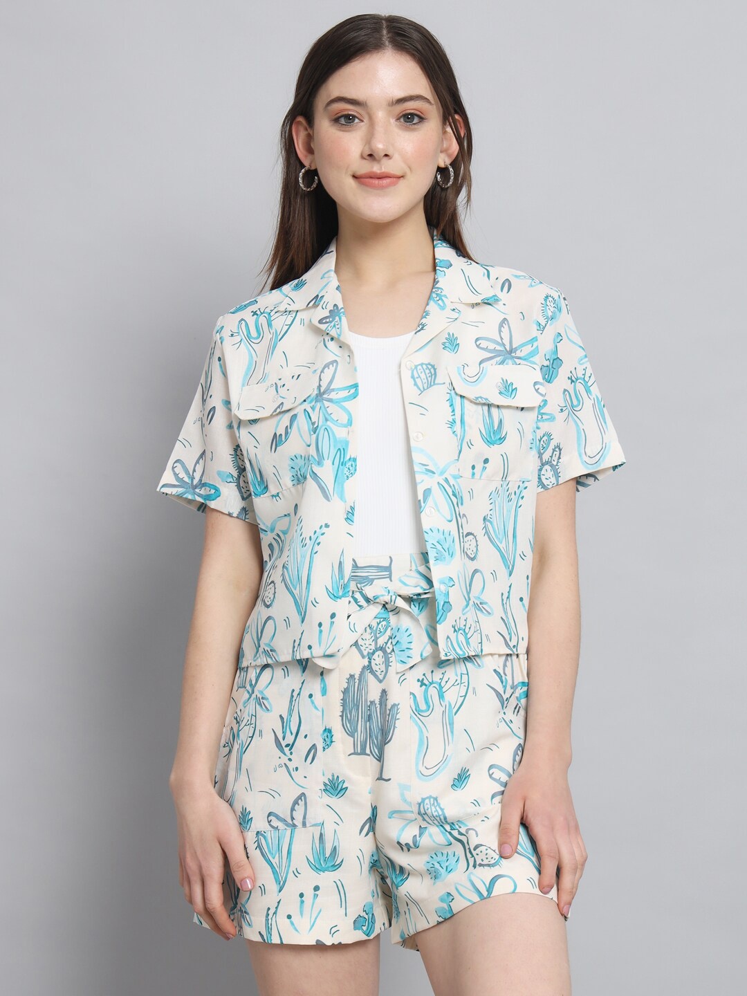 

RAER Printed Shirt With Short Co-Ord, Blue