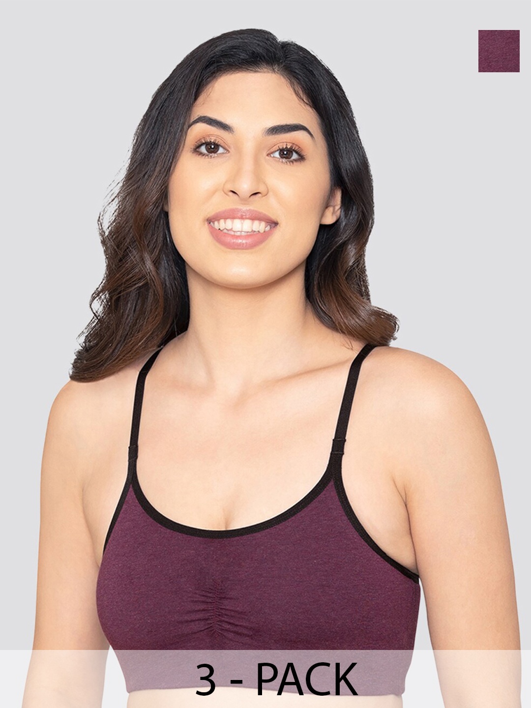 

Kalyani Ira Pack Of 3 Full Coverage Non Padded Beginners Bras With All Day Comfort, Burgundy
