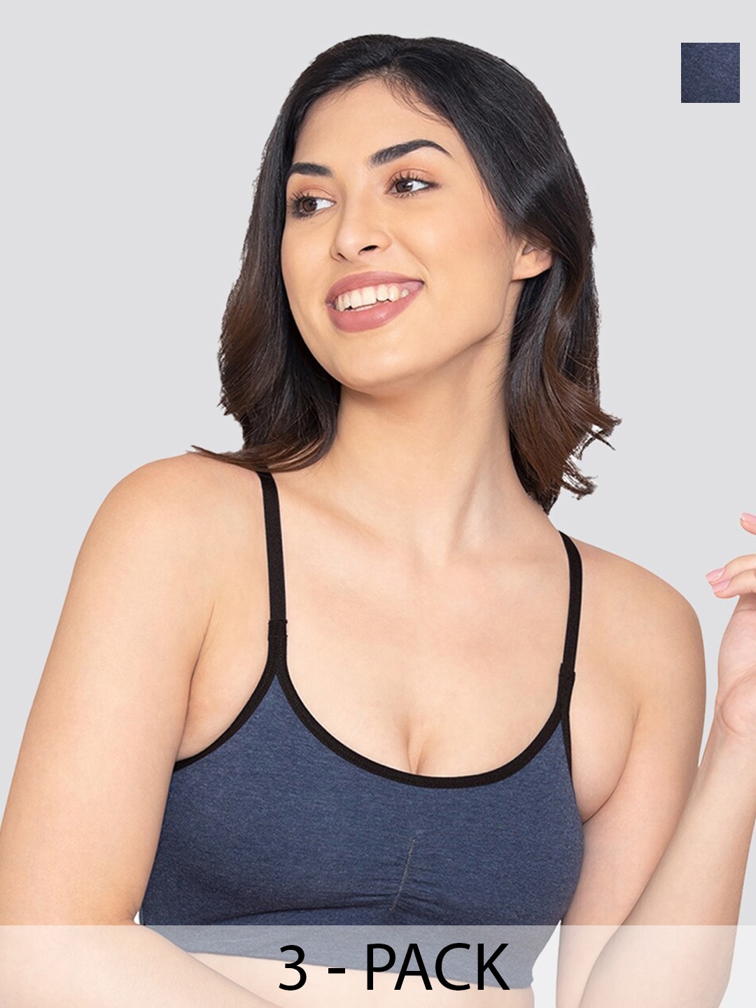 

Kalyani Ira Pack Of 3 Full Coverage Non Padded Non-Wired Beginners Bras- All Day Comfort, Blue