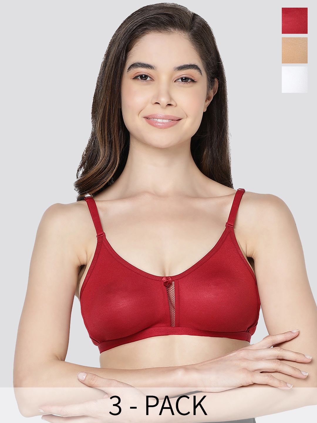 

Kalyani Gloria Pack of 3 Non Padded Seamless Bra MRN-WHT-CML, Maroon
