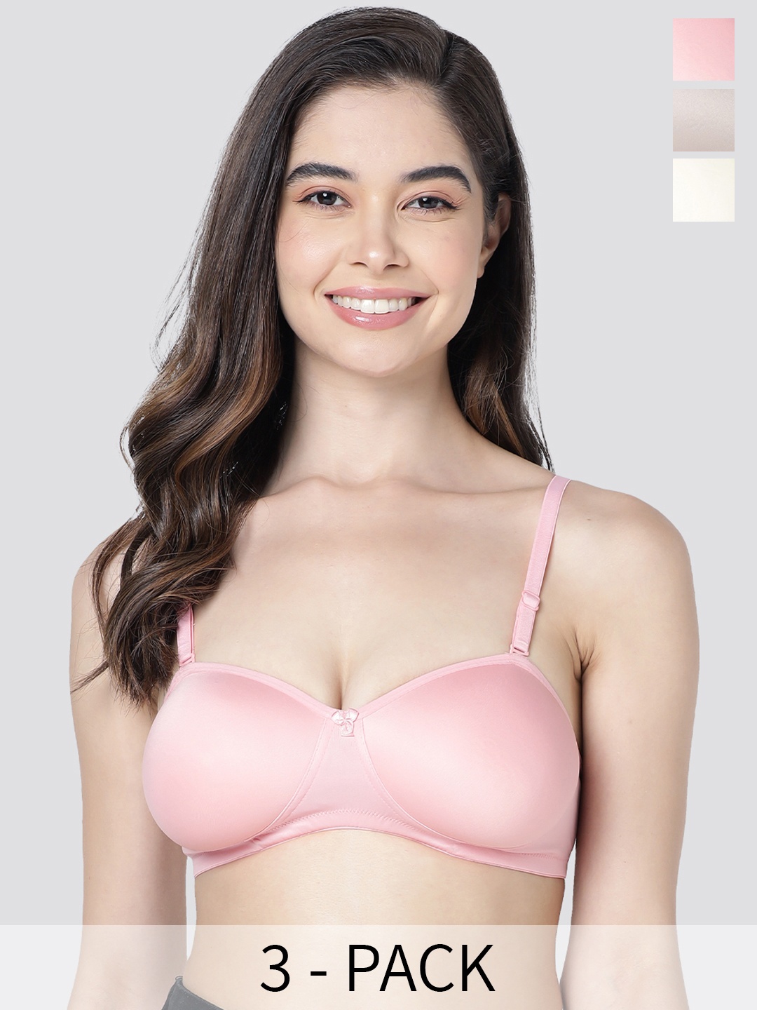 

Kalyani Leslie Pack of 3 Lightly Padded Balconette Bra DPNK-GRY-SKN, Pink