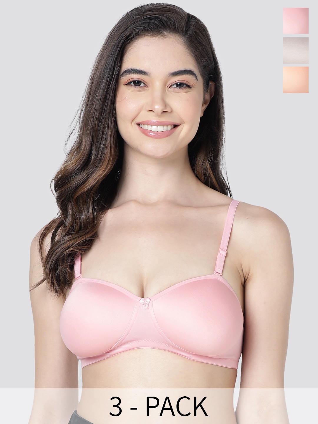 

Kalyani Leslie Pack of 3 Lightly Padded Balconette Bra PCH-DPNK-LGRY, Peach