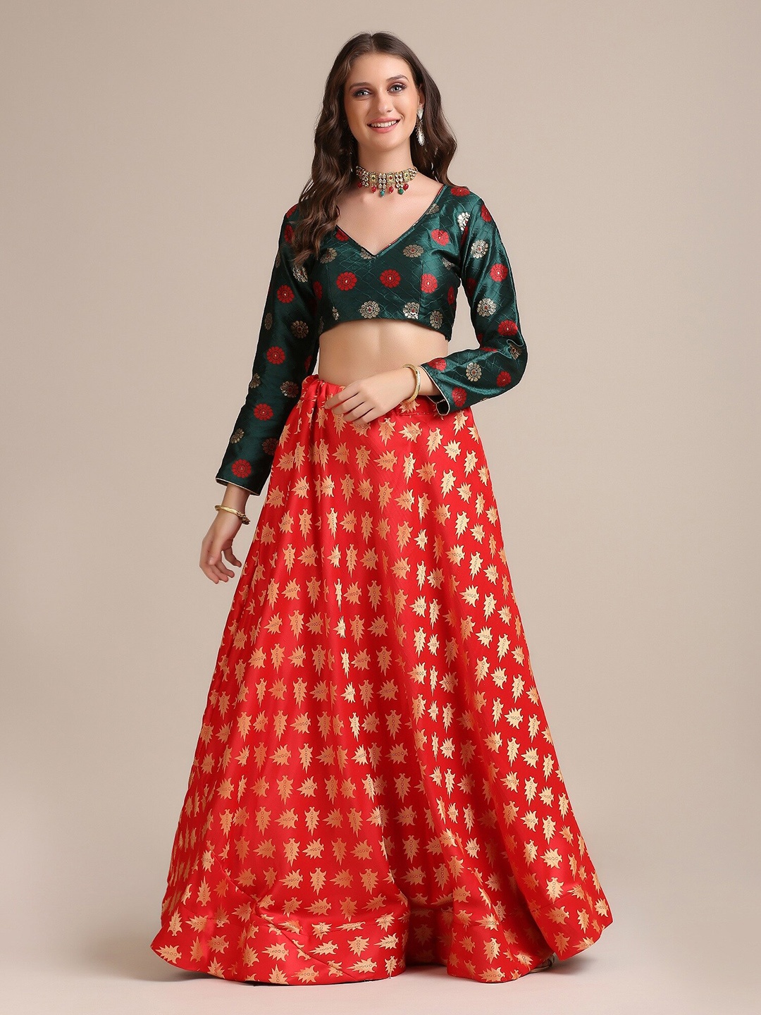 

KALINI Semi-Stitched Lehenga & Unstitched Blouse With Dupatta, Green