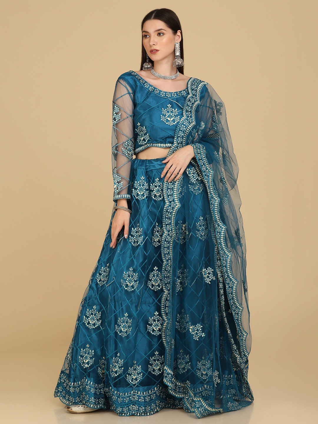 

KALINI Embroidered Semi-Stitched Lehenga & Unstitched Blouse With Dupatta, Blue