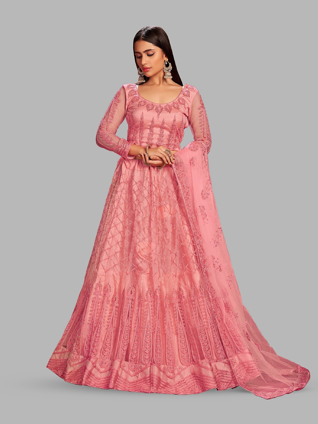 

KALINI Embroidered Thread Work Semi-Stitched Lehenga & Unstitched Blouse With Dupatta, Pink