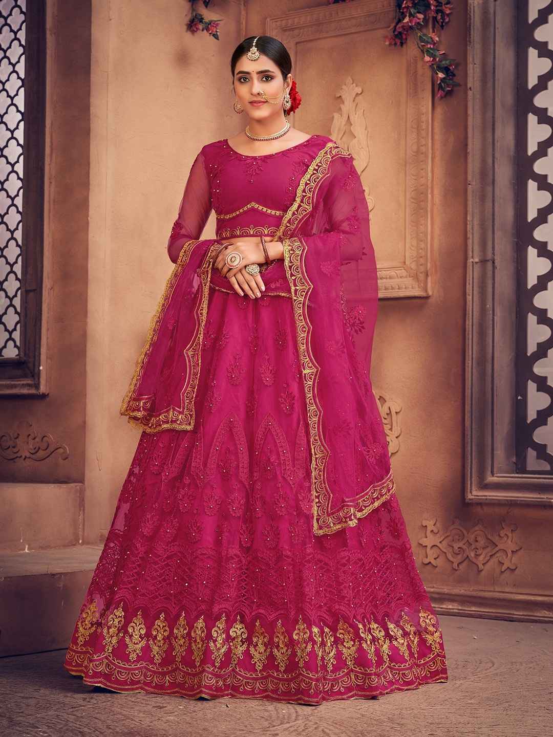

KALINI Embroidered Semi-Stitched Lehenga & Unstitched Blouse With Dupatta, Pink