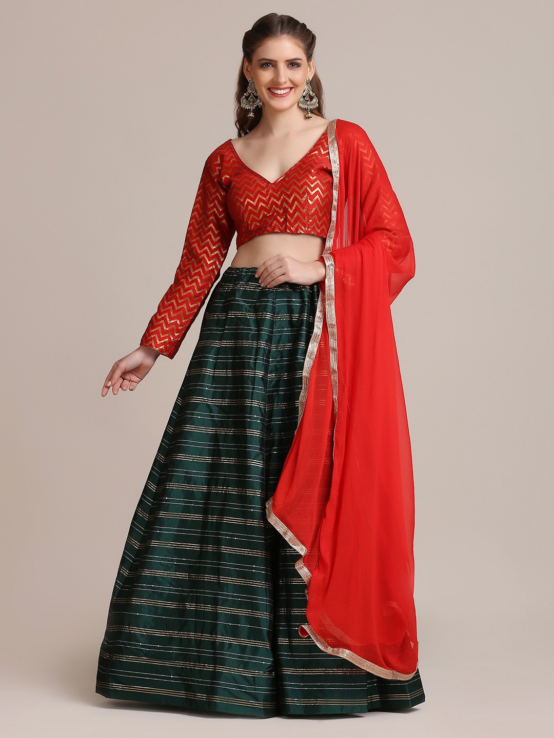 

KALINI Semi-Stitched Lehenga & Unstitched Blouse With Dupatta, Green