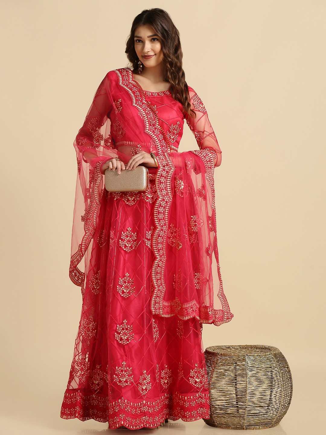 

KALINI Embroidered Semi-Stitched Lehenga & Unstitched Blouse With Dupatta, Pink