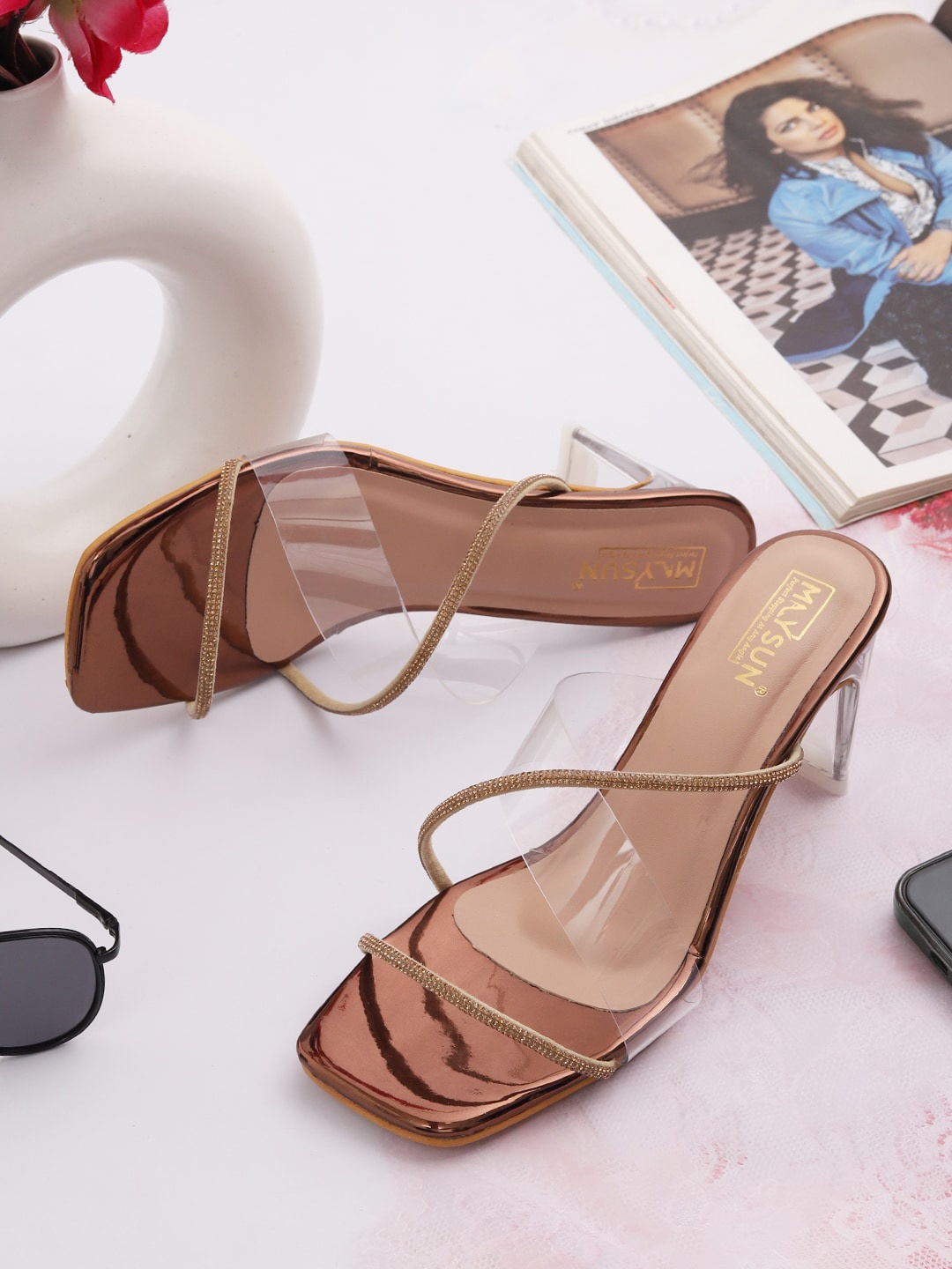

Maysun Embellished Strappy Block Heels, Copper