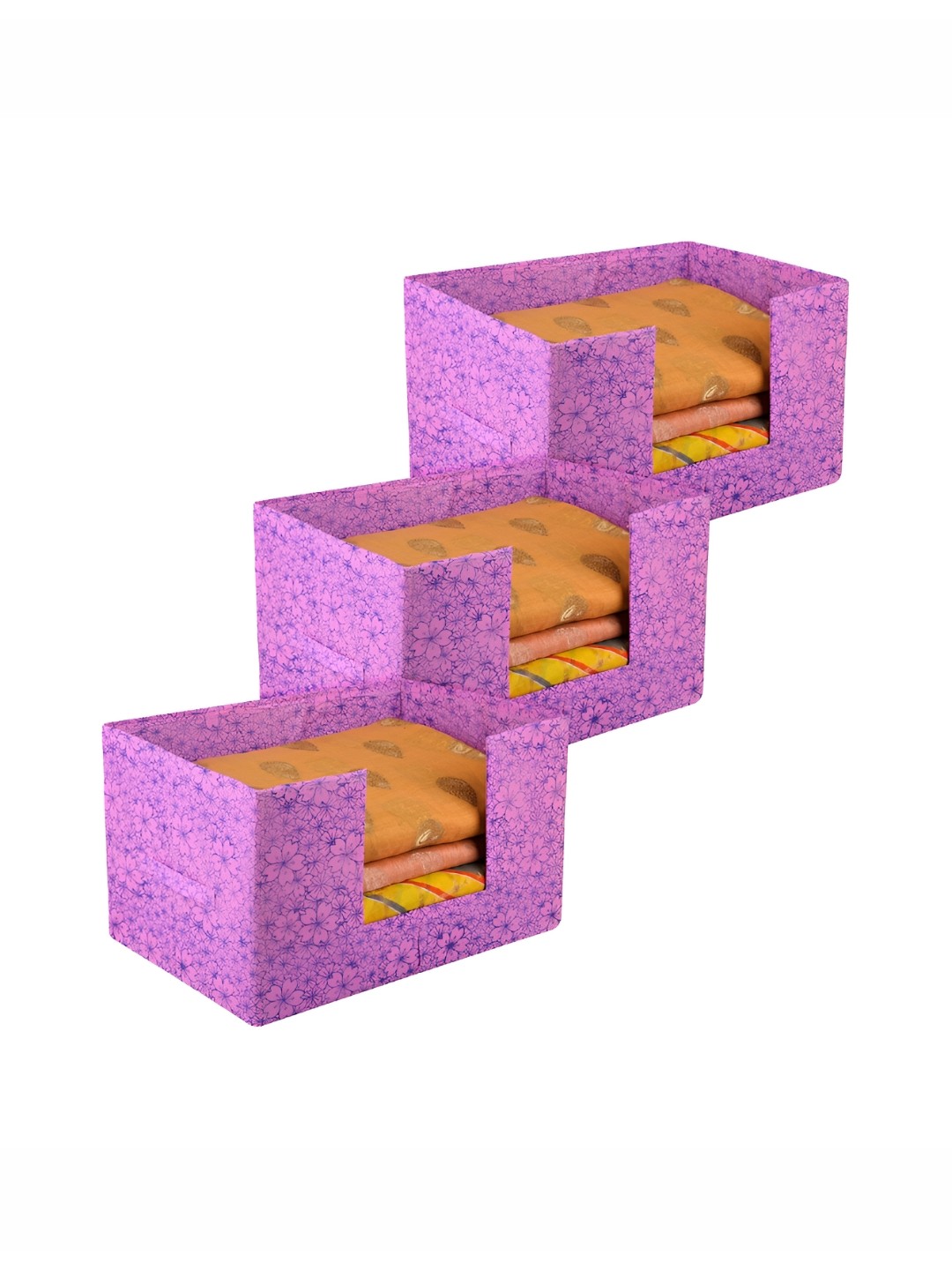 

Kuber Industries Purple 3 Pieces Printed Multi-Utility Organisers