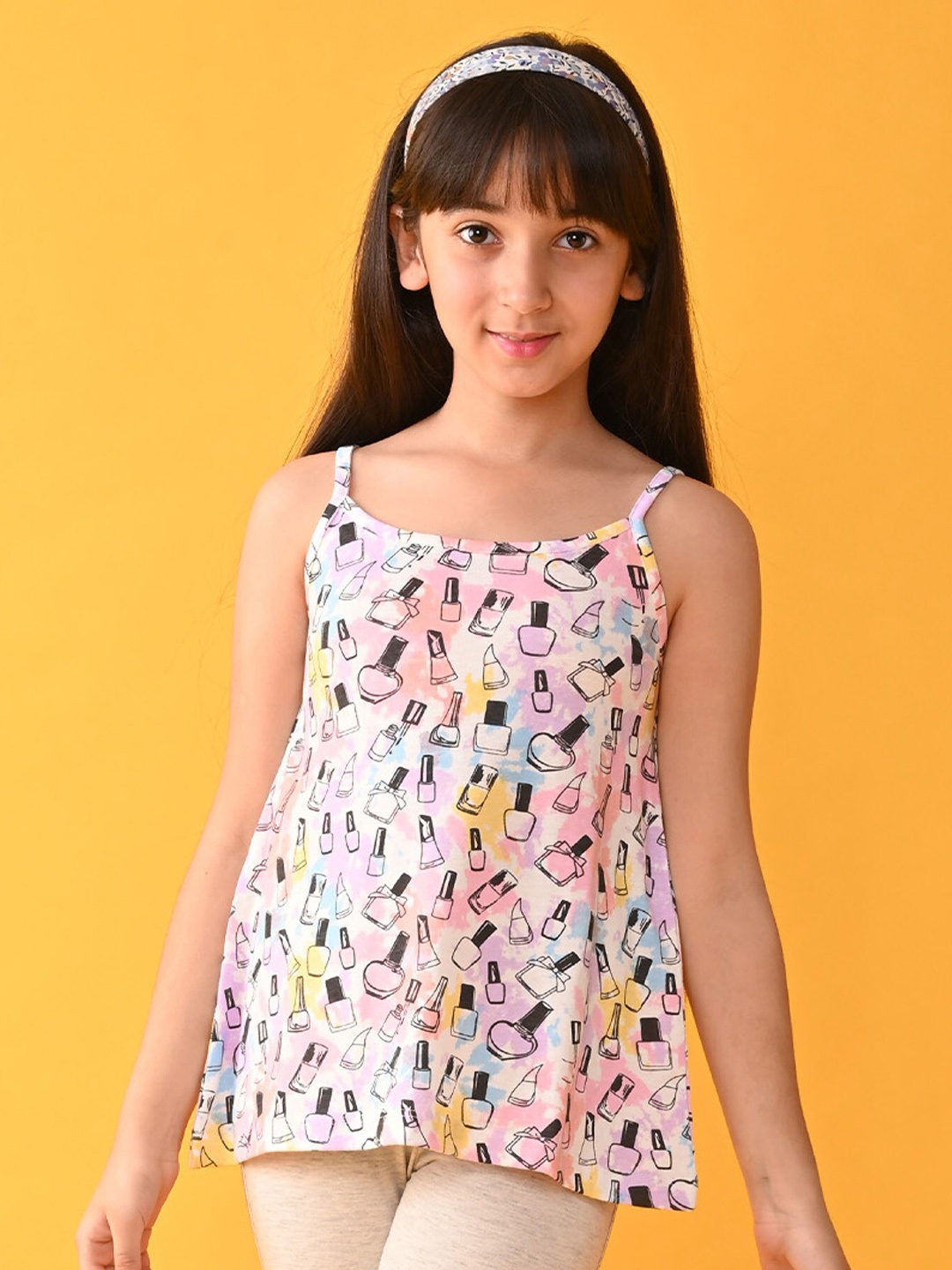 

Anthrilo Girls Shoulder Straps Graphic Printed Cotton Tops, Pink