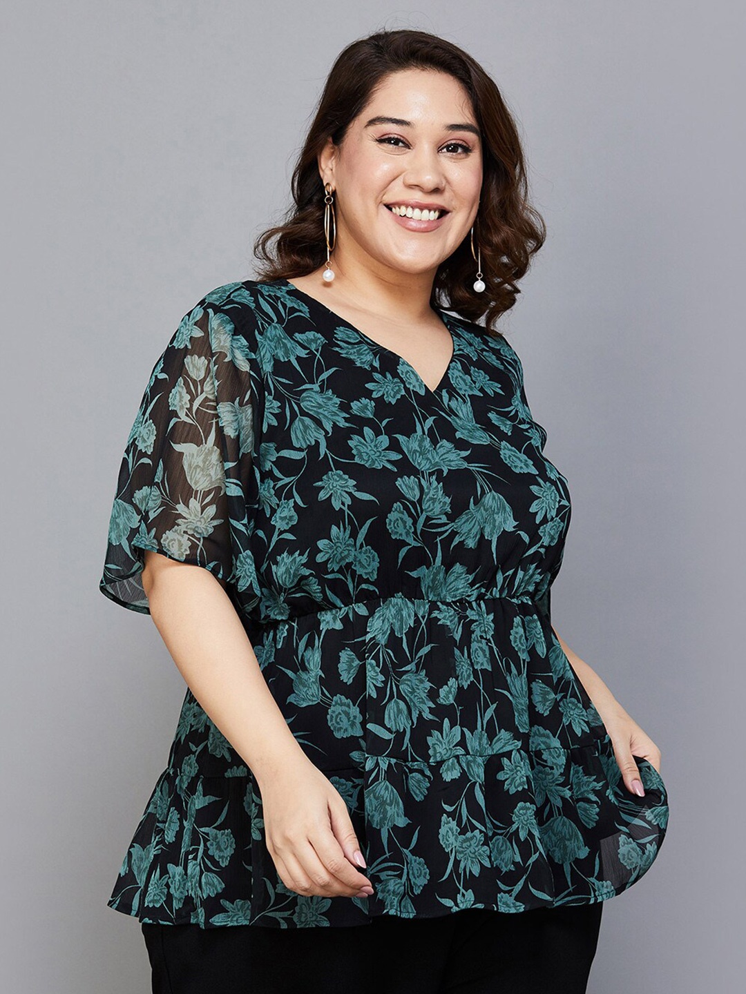

Nexus by Lifestyle Plus Size Floral Print Empire Top, Black