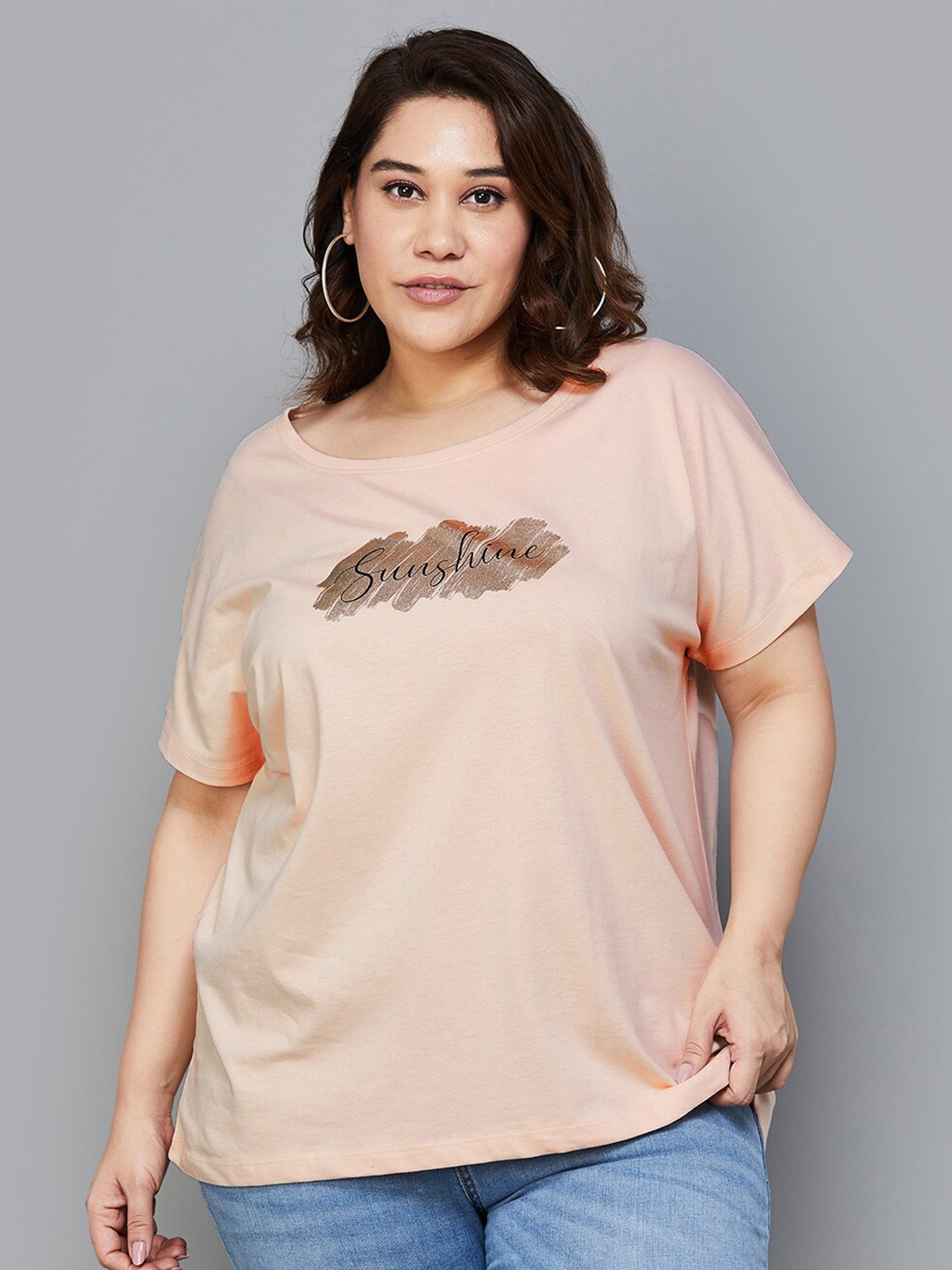 

Nexus by Lifestyle Plus Size Print Extended Sleeves Cotton Top, Pink