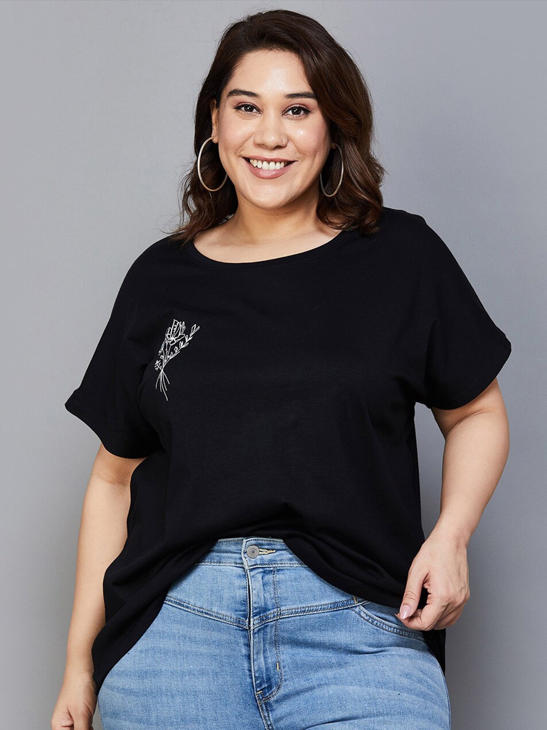 

Nexus by Lifestyle Plus Size Extended Sleeves Cotton Top, Black