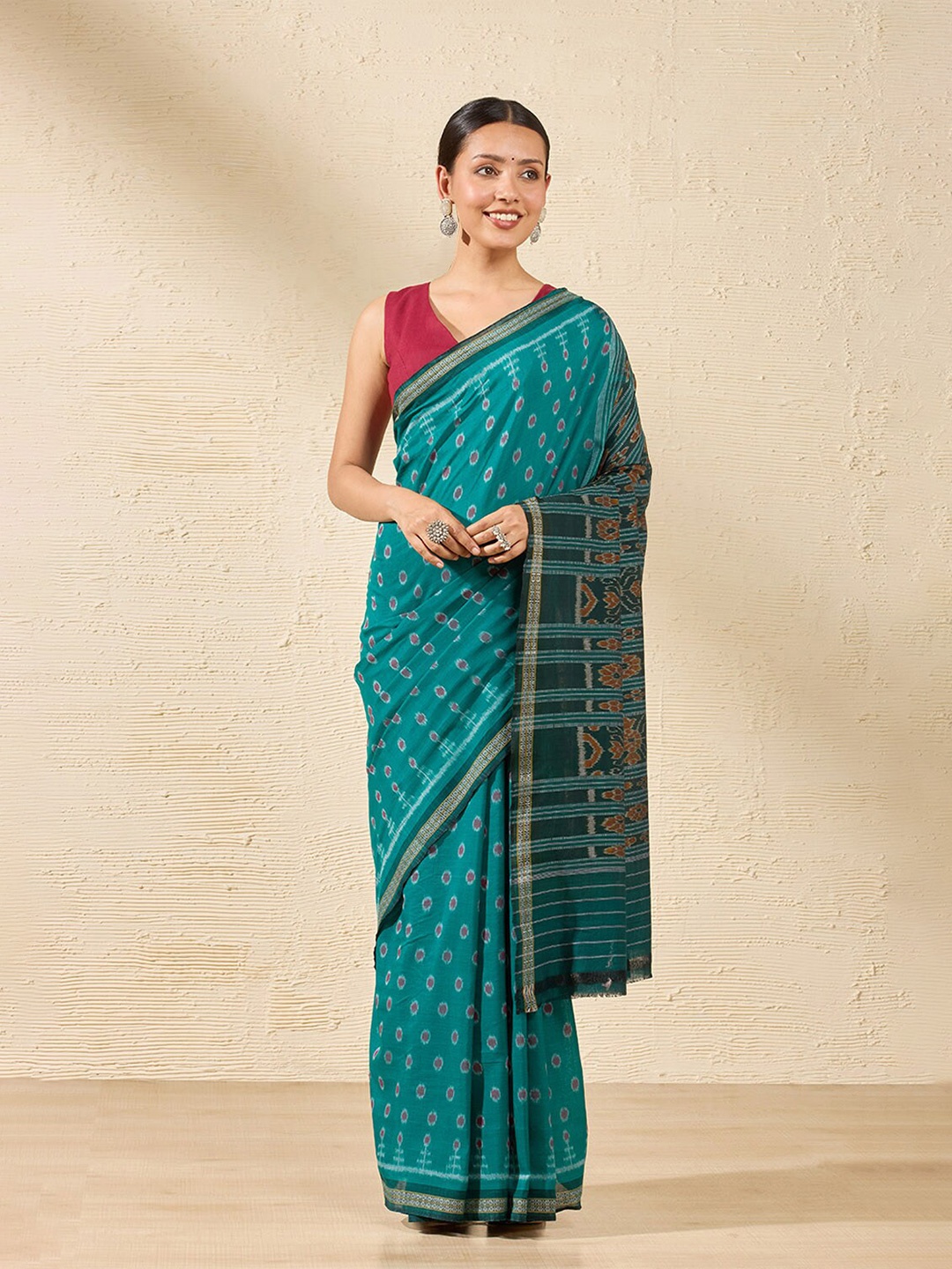 

Taneira Ikat Pure Cotton Saree, Green