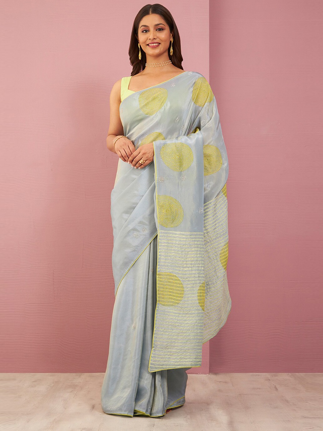 

Taneira Organza Printed Embroidered Saree, Blue