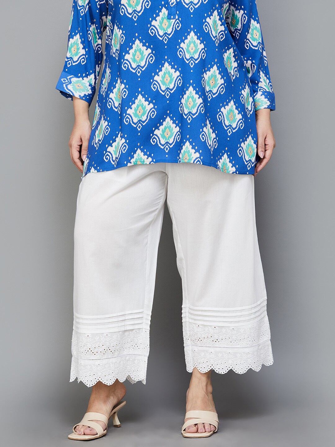 

Moiree by Lifestyle Plus Size Straight Cotton Palazzos, Off white