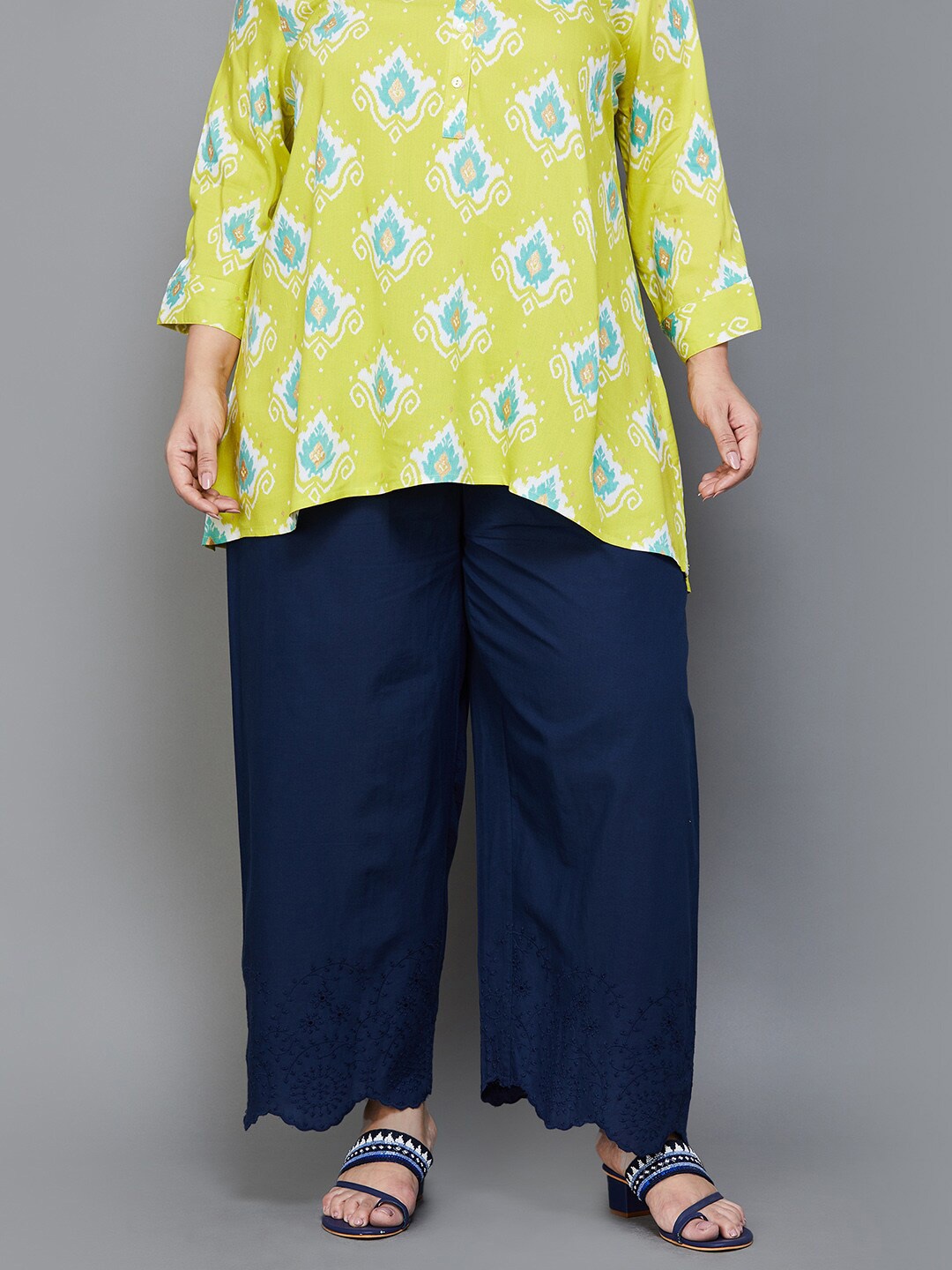 

Moiree by Lifestyle Women Plus Size Wide Leg Cotton Palazzos, Blue