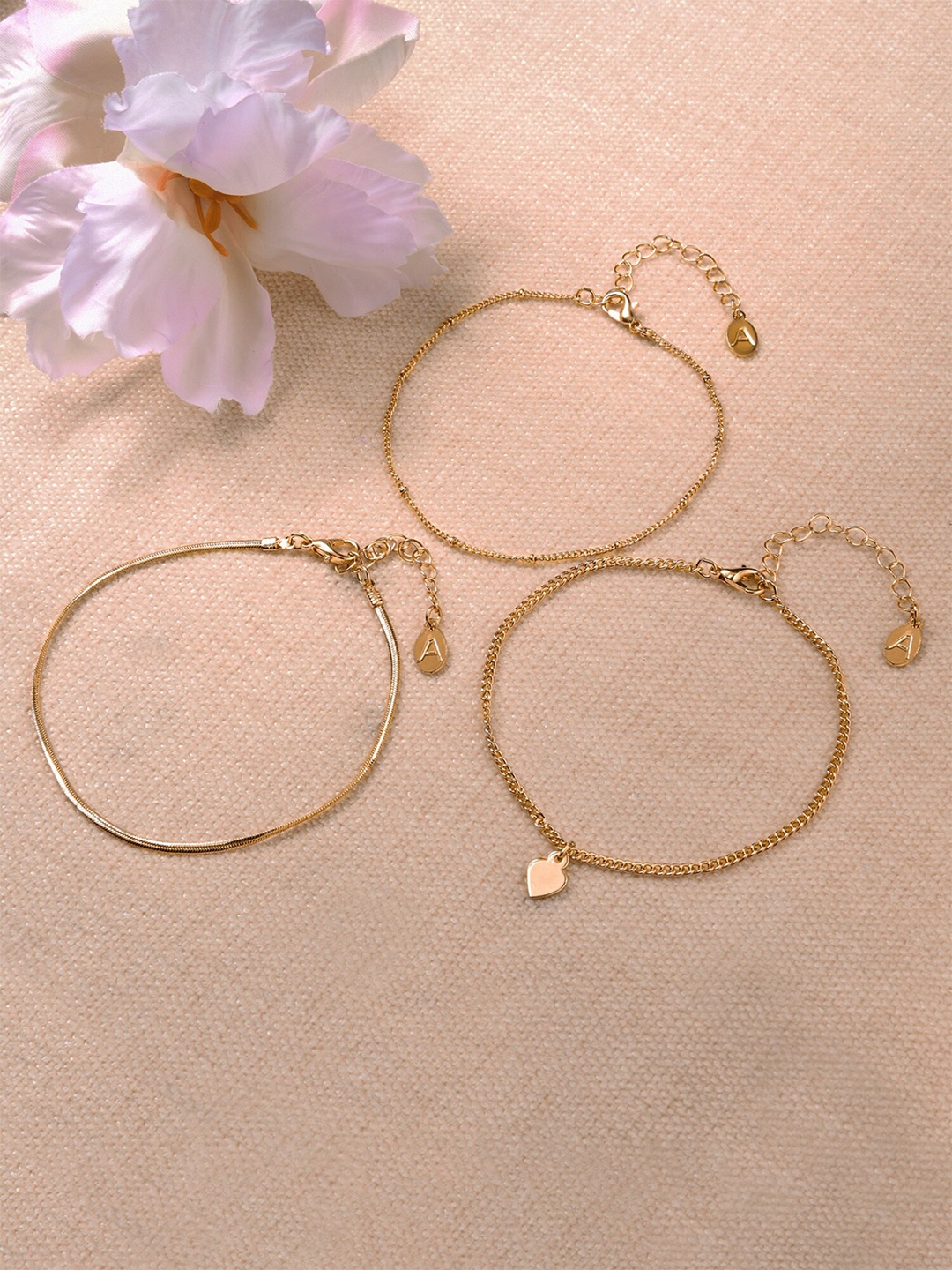 

Accessorize Set Of 3 Heart Chain Anklets, Gold