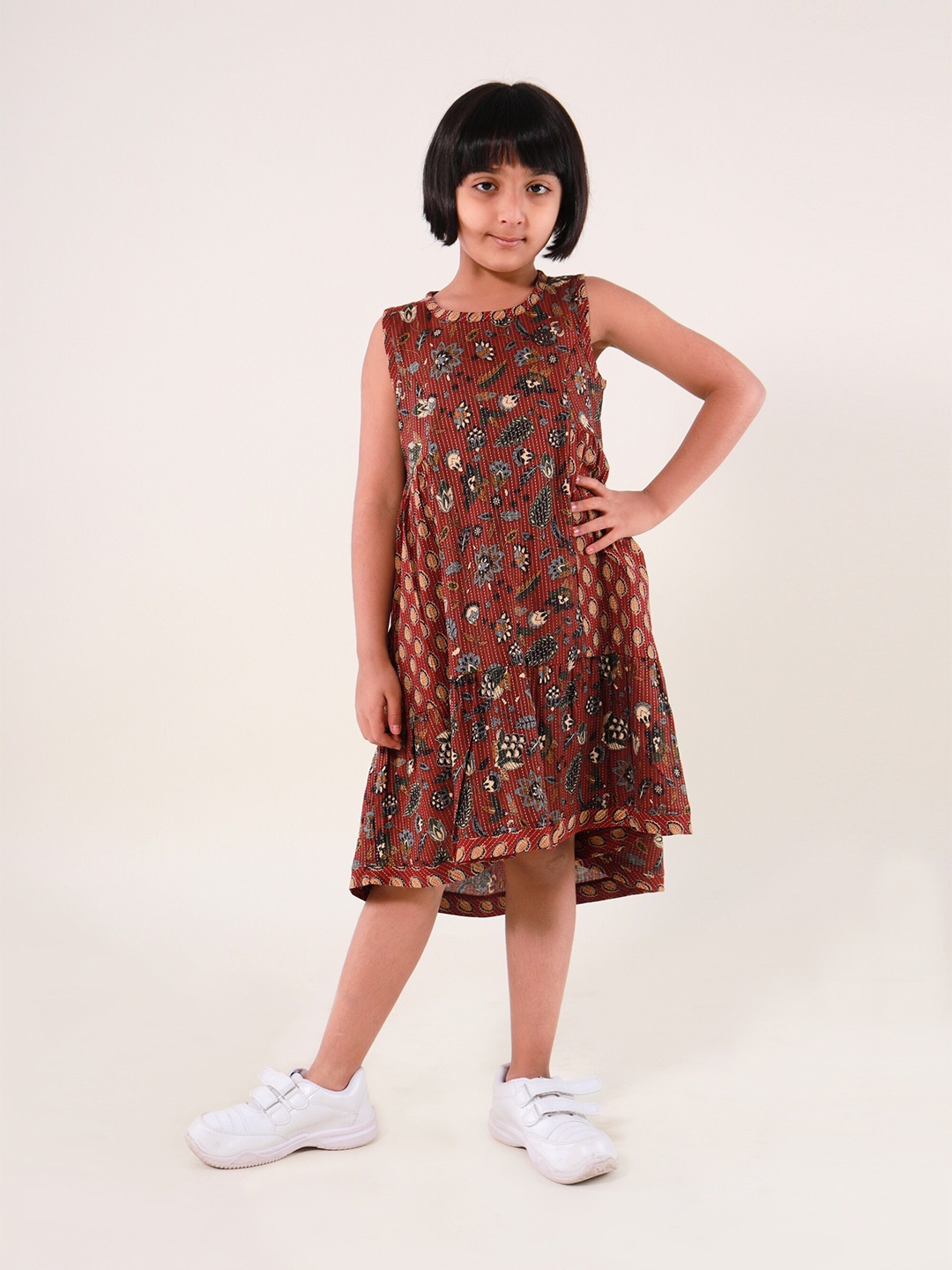 

Sangria Girls Floral Printed Pure Cotton A-Line Dress, Maroon