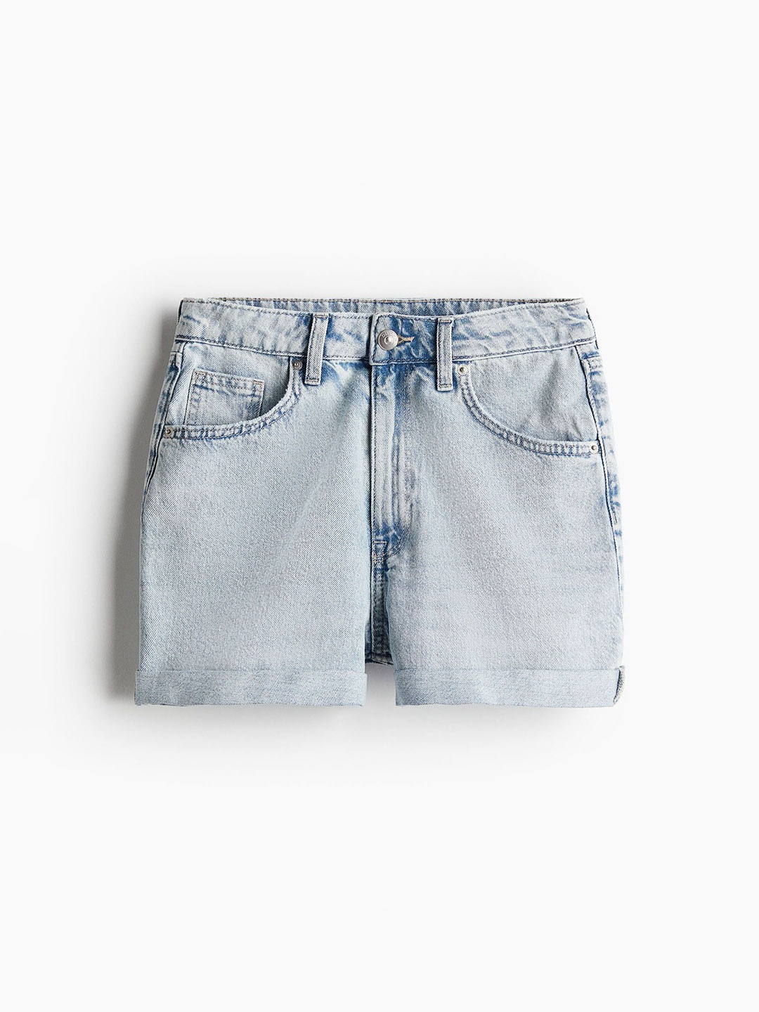 

H&M Women Pure Cotton High-Waisted Denim Shorts, Blue