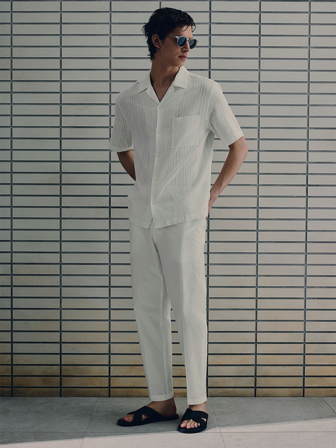

H&M Regular Fit Linen-Blend Resort Shirt, White