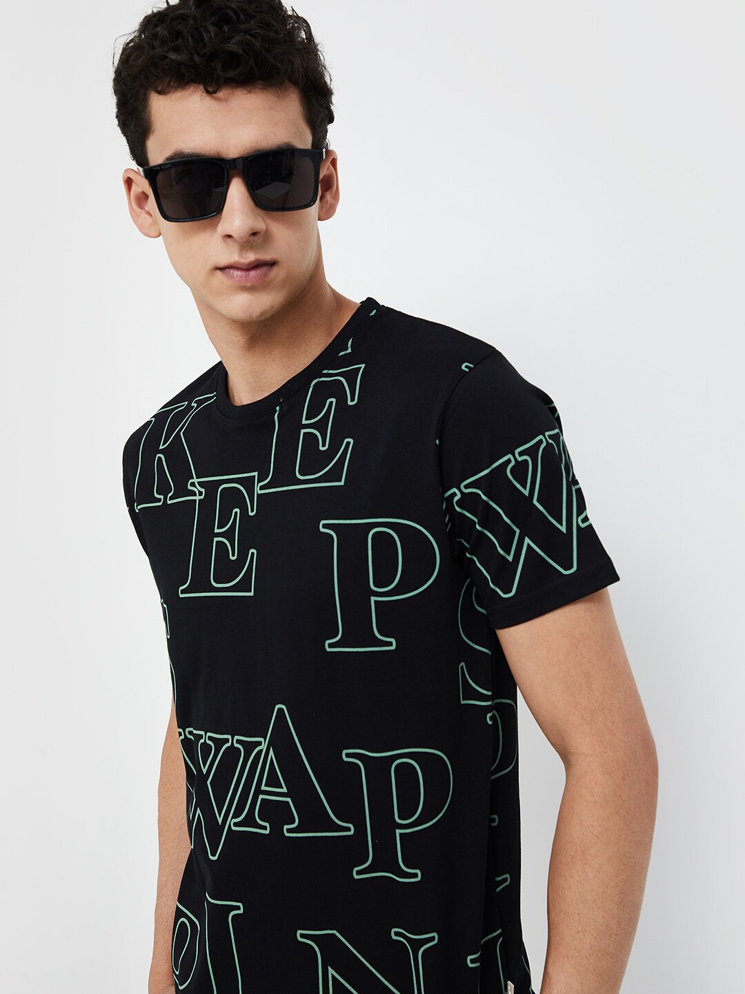 Forca by Lifestyle Typography Printed Cotton T-shirt, Black