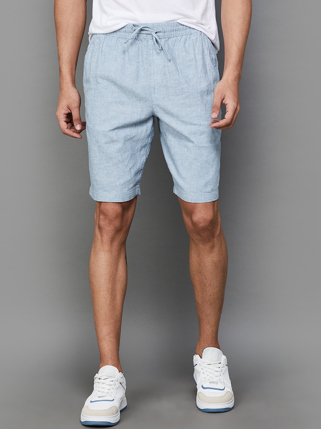 Fame Forever by Lifestyle Men Mid Rise Cotton & Linen Shorts, Blue