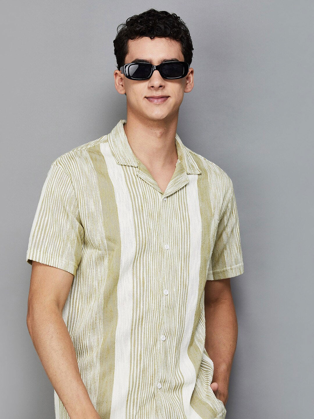 

Fame Forever by Lifestyle Striped Cotton Casual Shirt, Beige