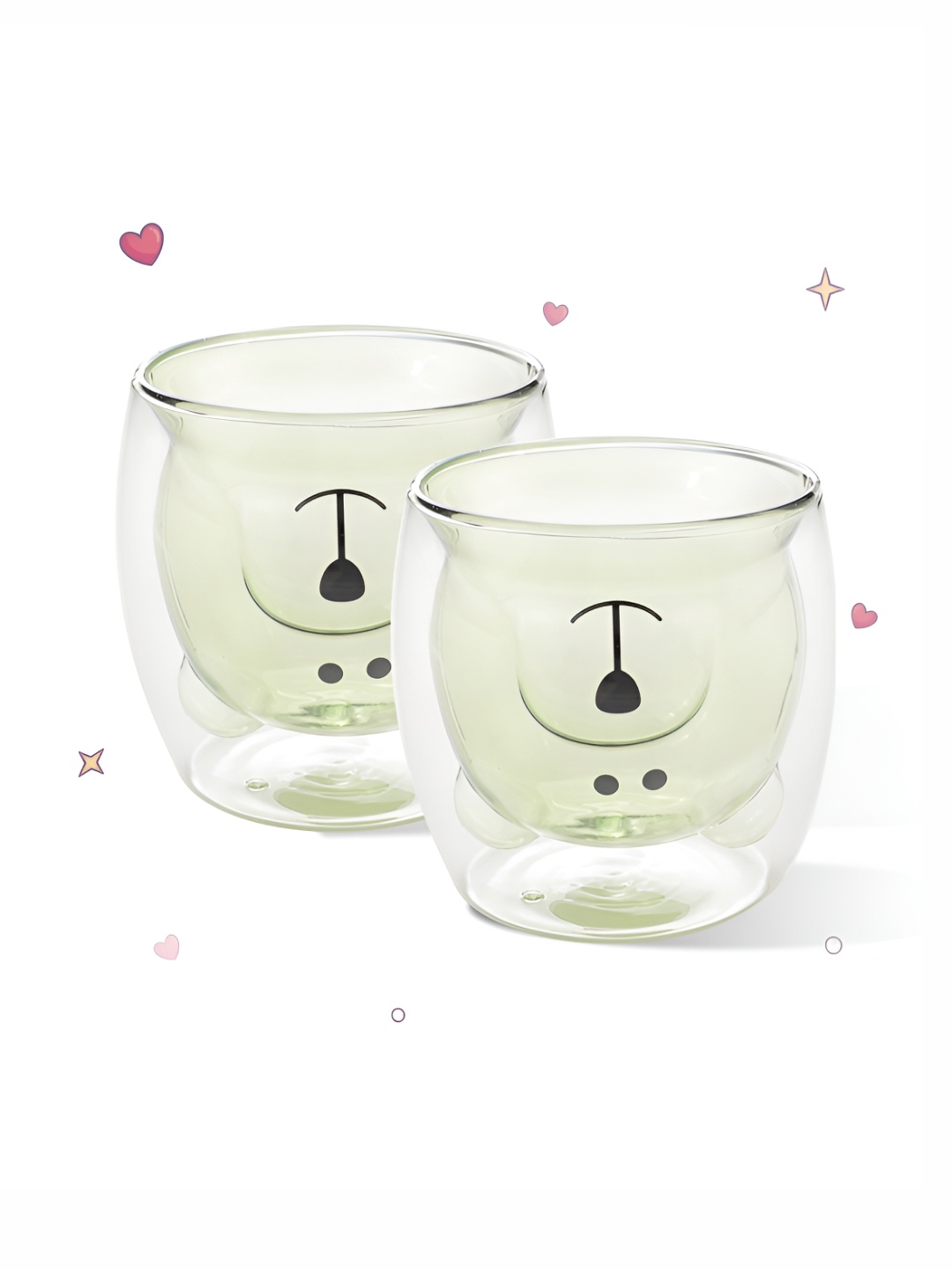 

Gleevers Green 2 Pieces Printed Borosilicate Glass Transparent Cups 250 ml Each