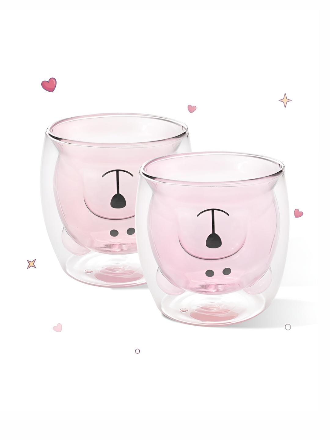 

Gleevers Pink 2 Pieces Printed Borosilicate Glass Transparent Cups 250 ml Each