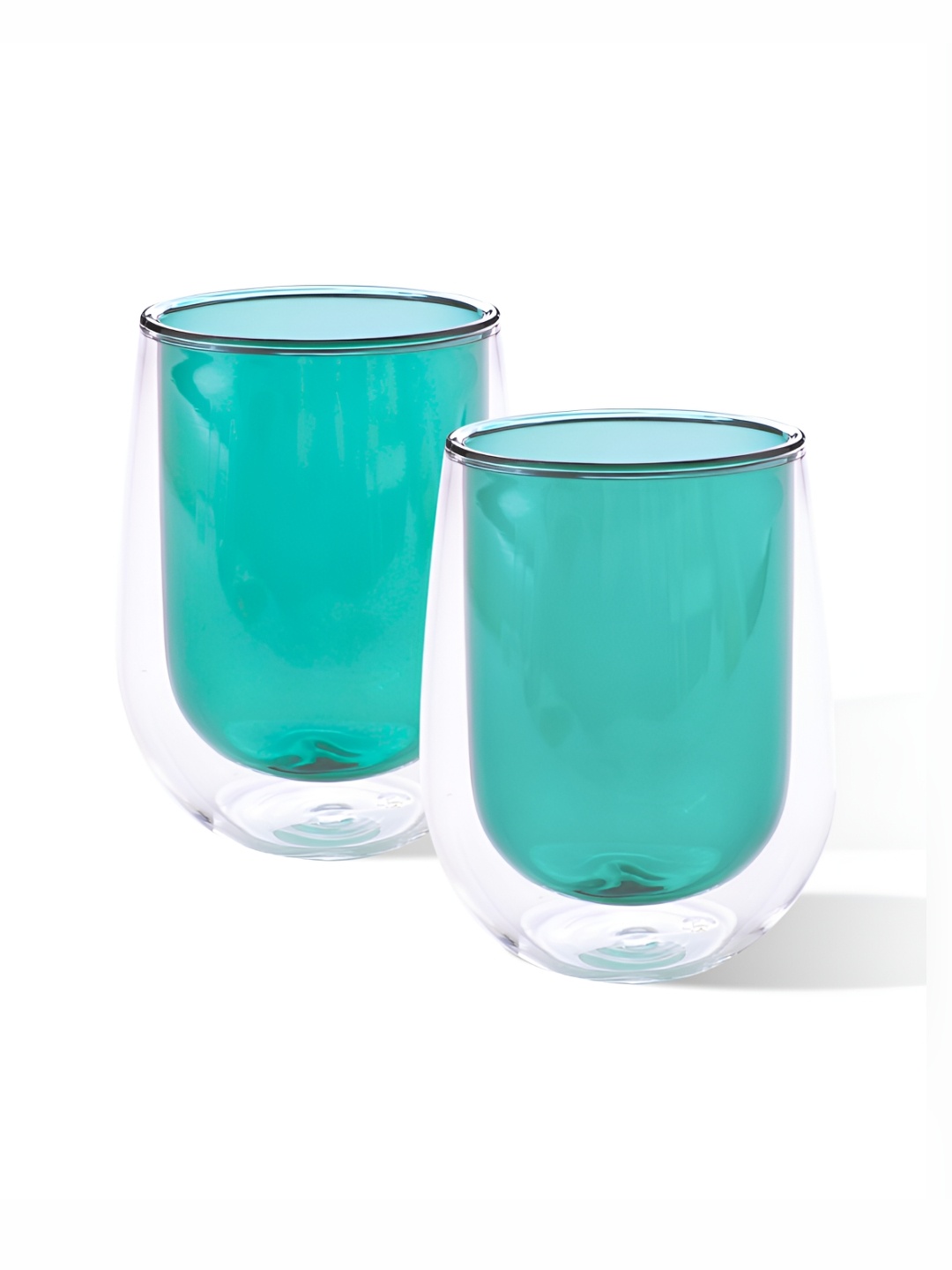 

Gleevers Green 2Pcs Borosilicate Glass Glossy Mugs 190 ml Each