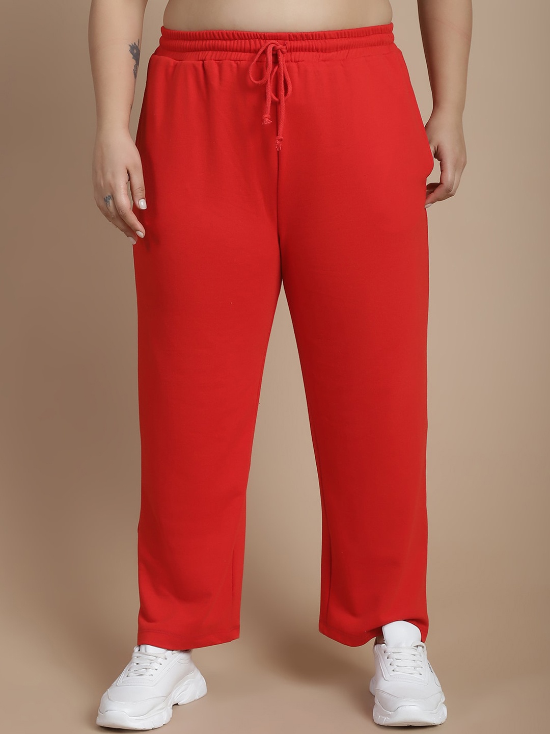 

Rute Plus Size Women Mid Rise Cotton Track Pant, Red