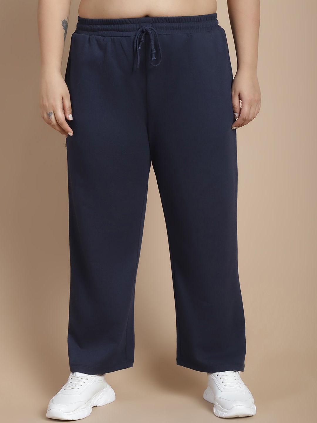 

Rute Plus Size Women Mid Rise Cotton Track Pant, Navy blue