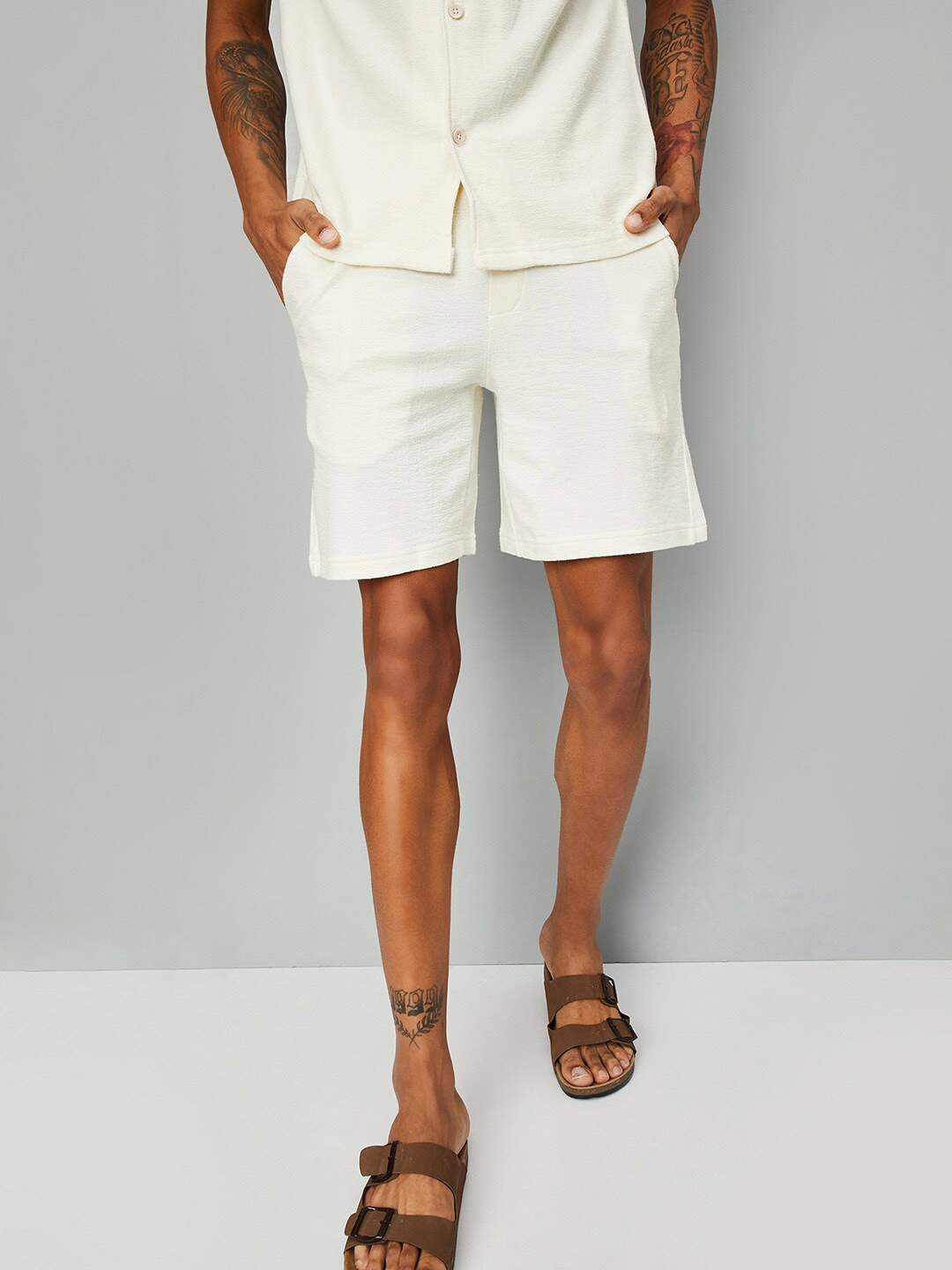 

max Men Self Design Cotton Lounge Shorts, Cream