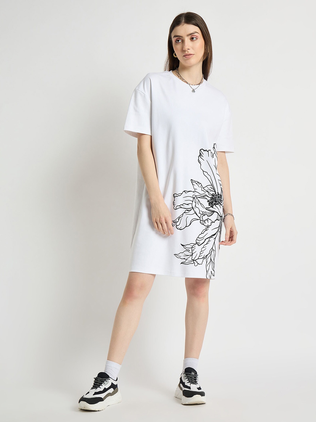 

EDRIO Floral Printed T-shirt Dress, White