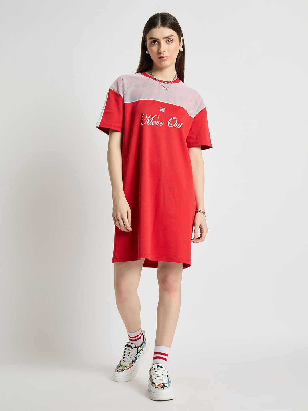 

EDRIO Colourblocked T-shirt Dress, Red