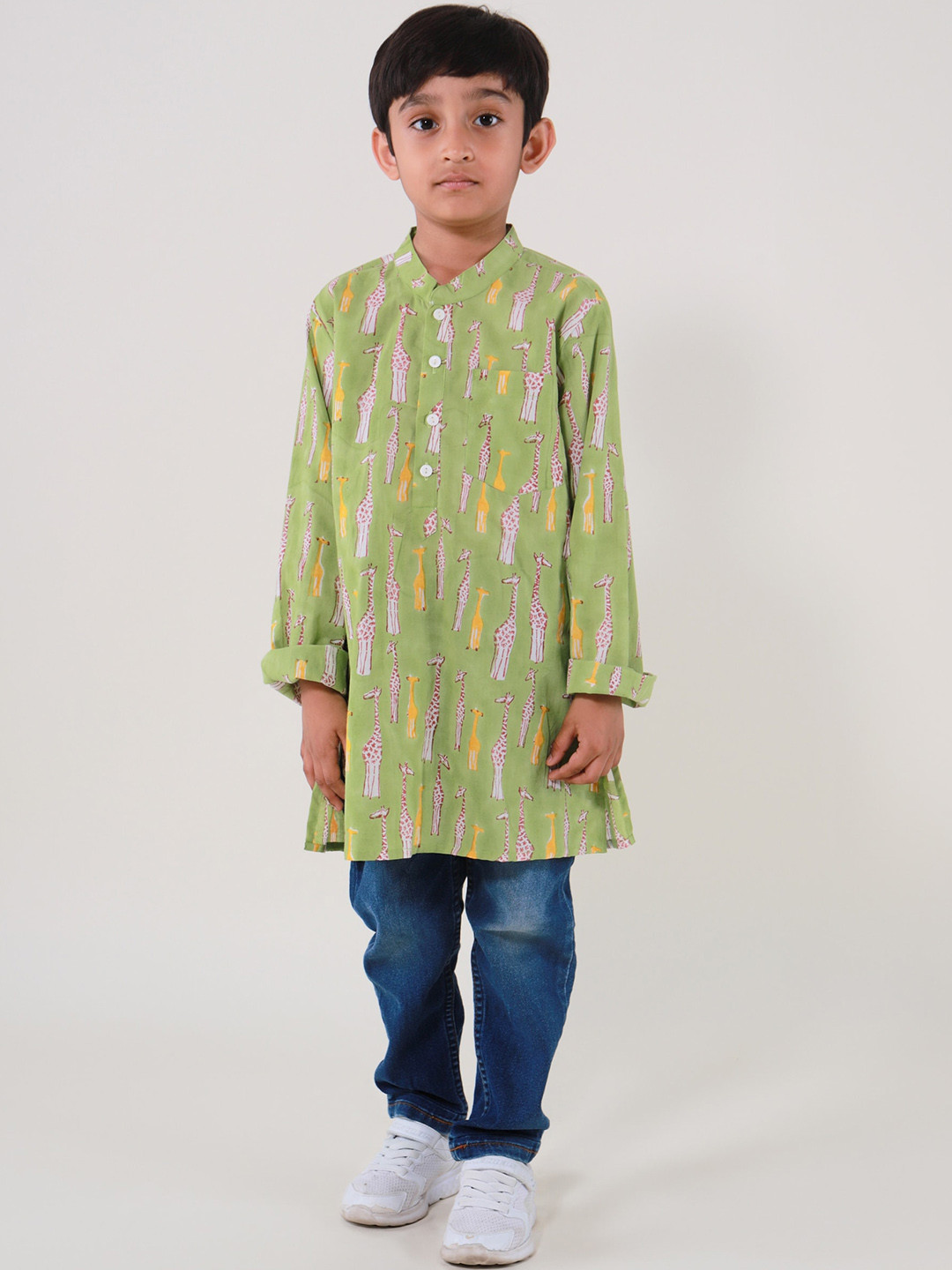

My Little Lambs Boys Ethnic Motifs Mandarin Collar Long Sleeves Cotton Kurta, Green