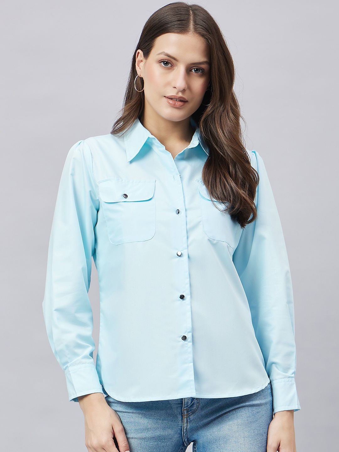 

Style Quotient Women Solid Relaxed Casual Shacket, Blue