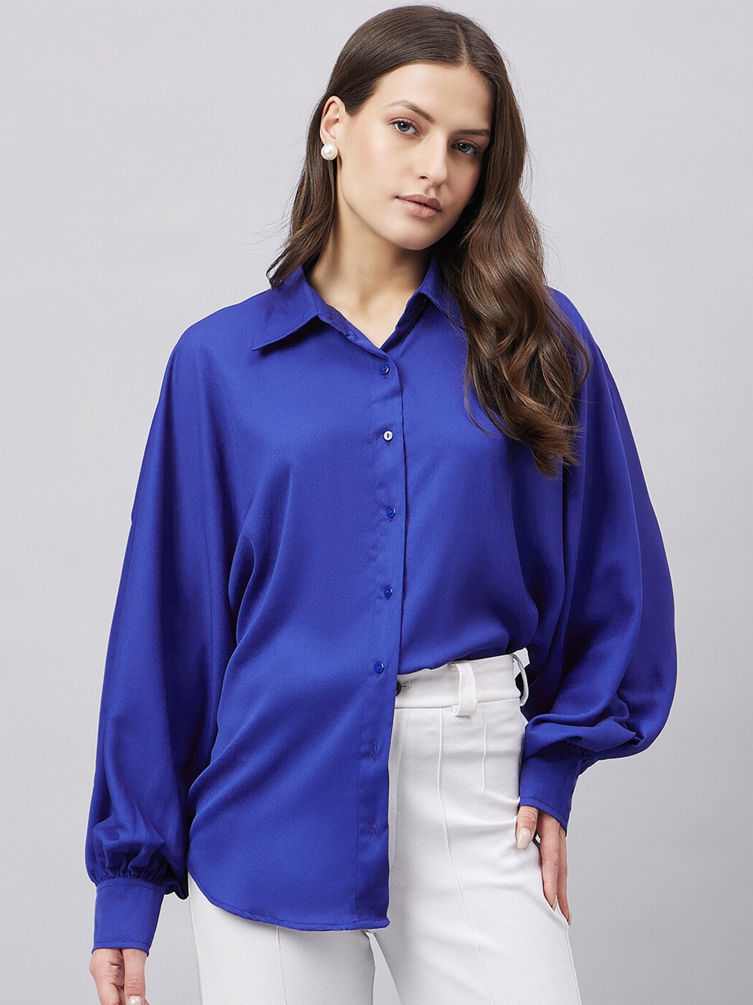 

Style Quotient Blue Relaxed Fit Spread Collar Long Sleeves Oversized Shirt