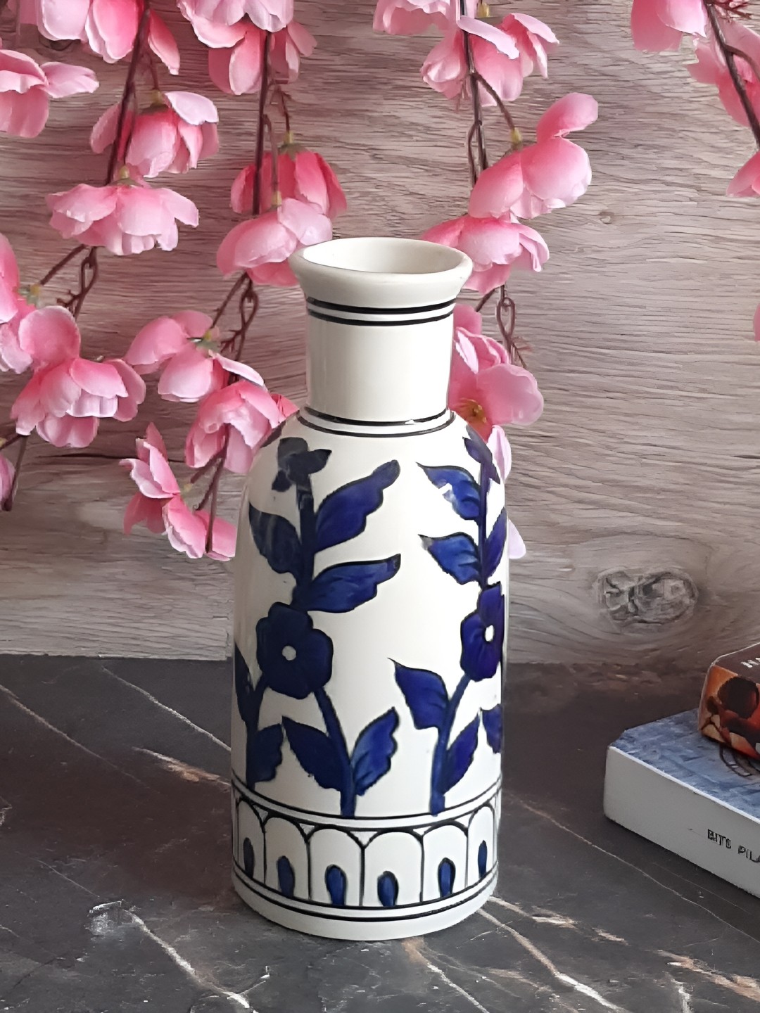 

INDIA MEETS INDIA White & Blue Floral Printed Vase