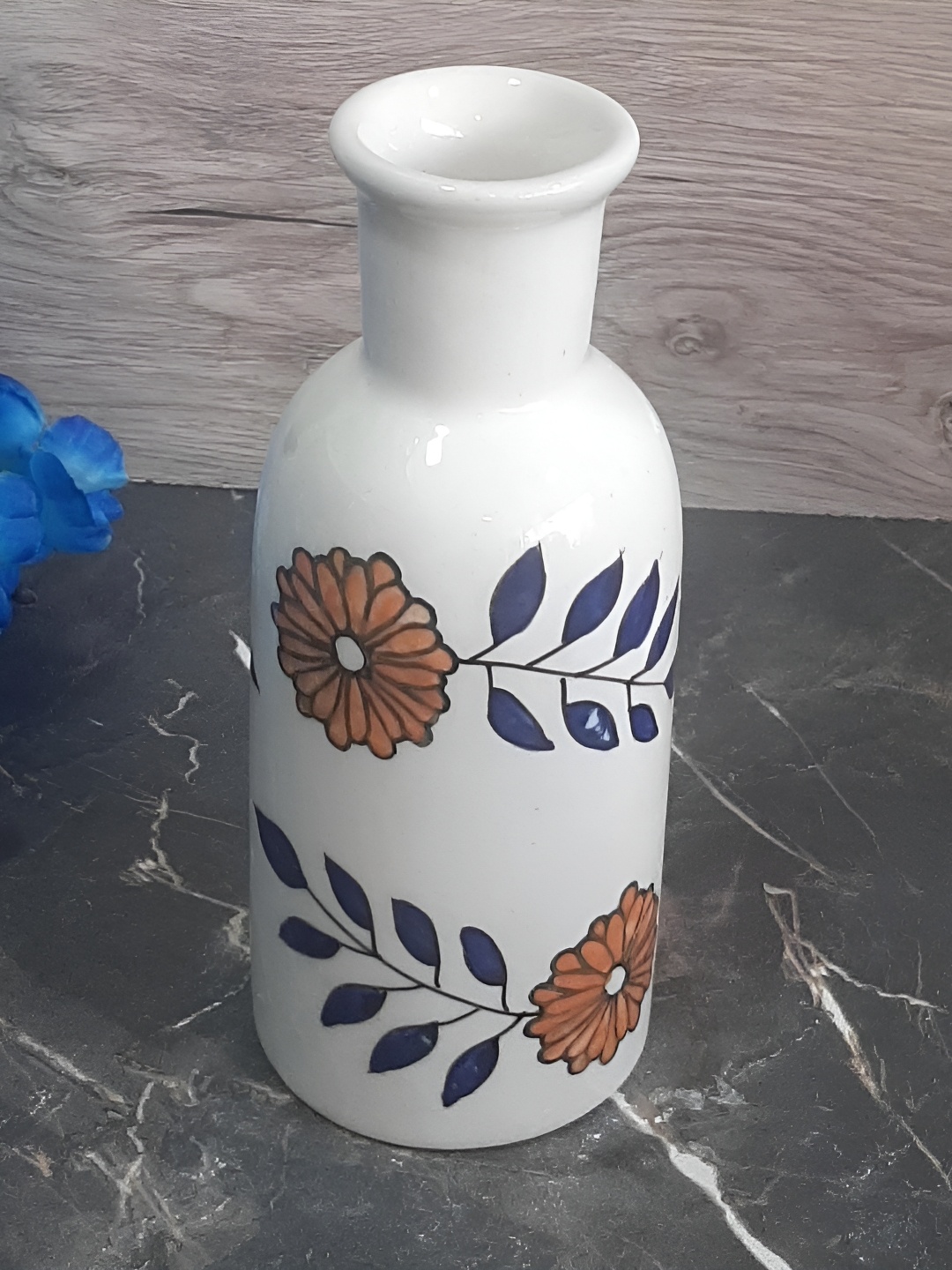 

INDIA MEETS INDIA White & Blue Floral Printed Vase