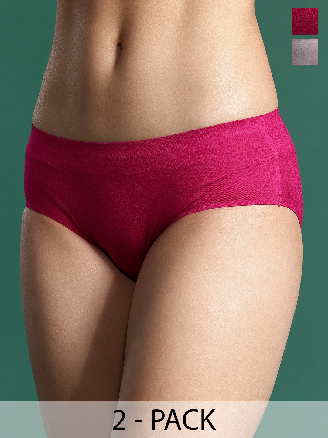 

DressBerry Women Pack Of 2 Solid Mid-Rise Seamless Hipster Briefs, Pink