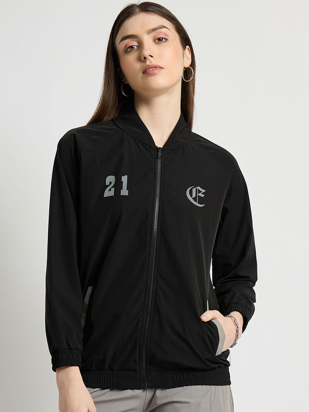 

EDRIO Stand Collar Cotton Sporty Jacket, Black