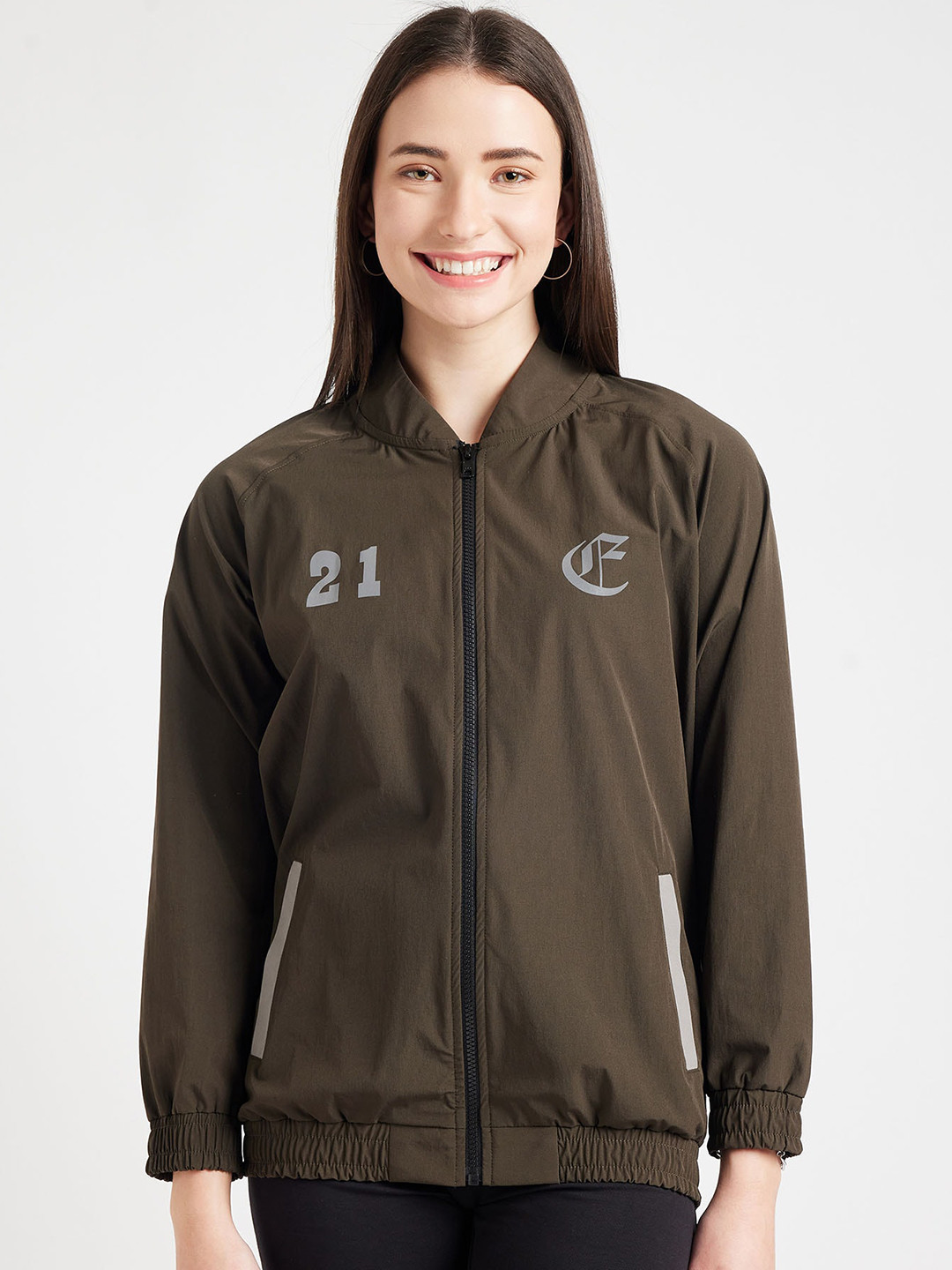 

EDRIO Stand Collar Cotton Sporty Jacket, Olive