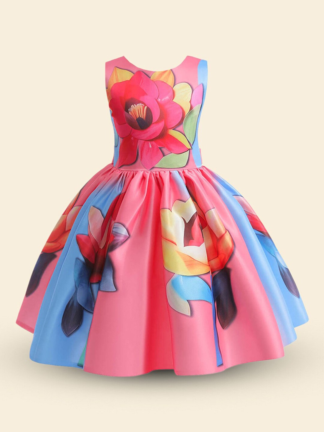 

INCLUD Girls Floral Printed Fit & Flare Dress, Pink
