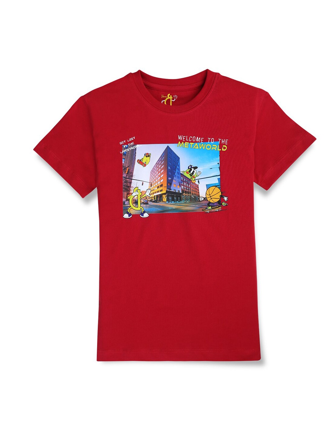 

Gini and Jony Boys Round Neck Short Sleeves Graphic Printed Cotton Regular Fit T-shirt, Red