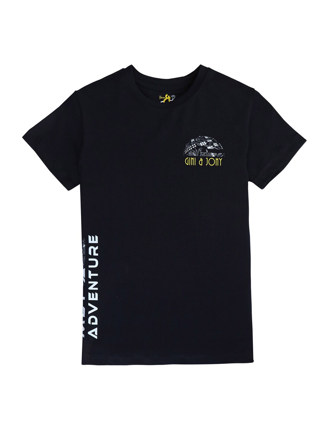 

Gini and Jony Boys Typography Printed Round Neck Cotton T-shirt, Black
