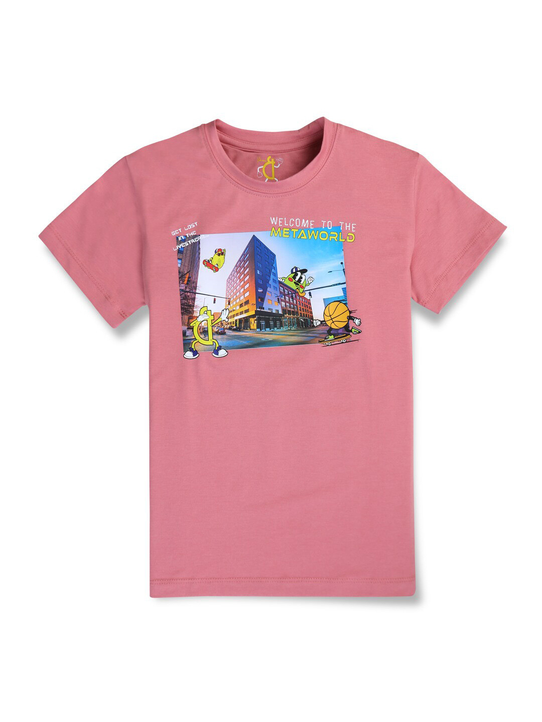 

Gini and Jony Boys Round Neck Short Sleeves Graphic Printed Cotton Regular Fit T-shirt, Pink